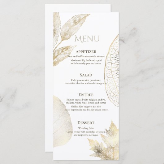 Menu Mariage Feuille Gold Delicate (Devant / Derrière)