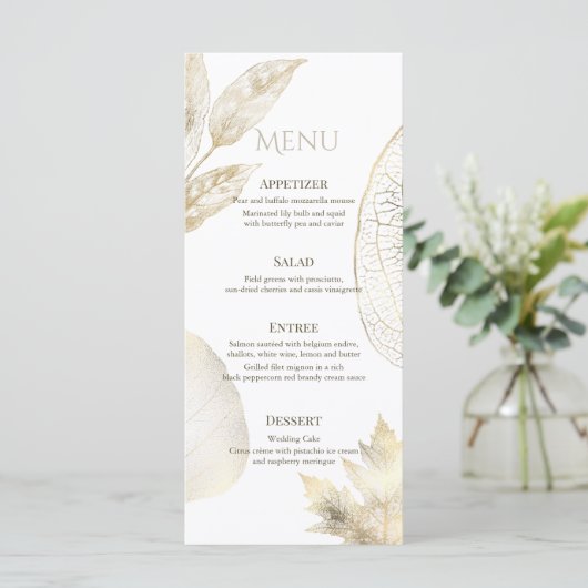 Menu Mariage Feuille Gold Delicate (Debout devant)