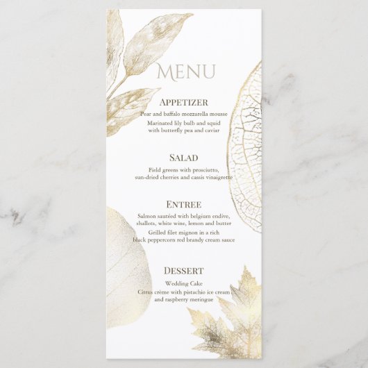Menu Mariage Feuille Gold Delicate (Devant)