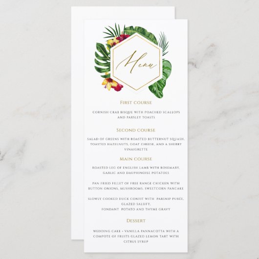 Menu Mariage Feuille Gold Tropical (Devant / Derrière)