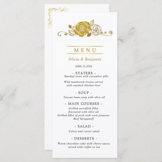 Menu Mariage Feuille Rose Gold (Devant / Derrière)