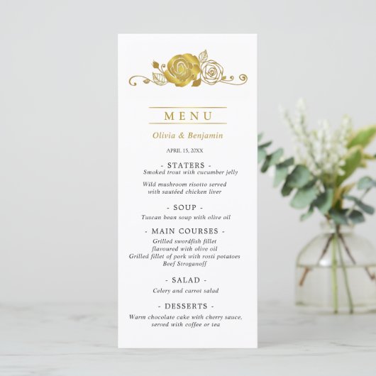 Menu Mariage Feuille Rose Gold (Debout devant)
