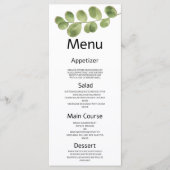 Menu Mariage feuille simple or vert eucalyptus (Devant)