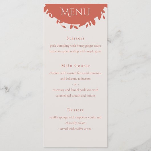 Menu Mariage Feuille Terracotta (Devant)