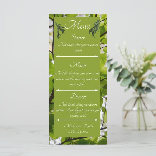 Menu Mariage Feuille vert (Debout devant)