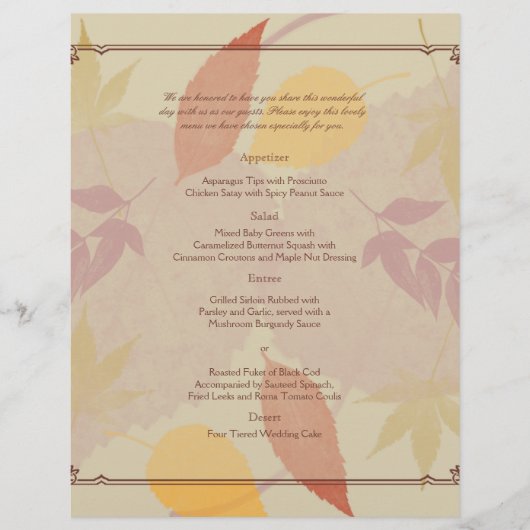 Menu Mariage Feuilles de automne rustique (Devant)