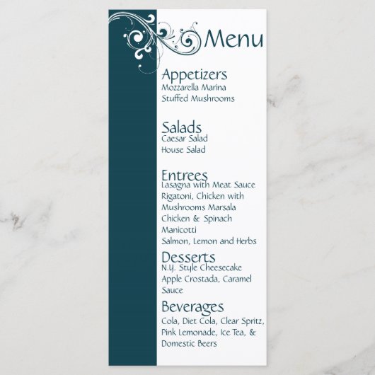 Menu Mariage Filigree Navy/White (Devant)