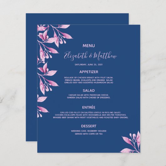 Menu mariage flancs bleu rose (Devant / Derrière)