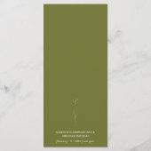 Menu Mariage Fleur Art Vert Olive (Dos)
