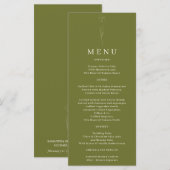 Menu Mariage Fleur Art Vert Olive (Devant / Derrière)