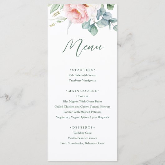 Menu Mariage Fleur Blanche Rose (Devant)