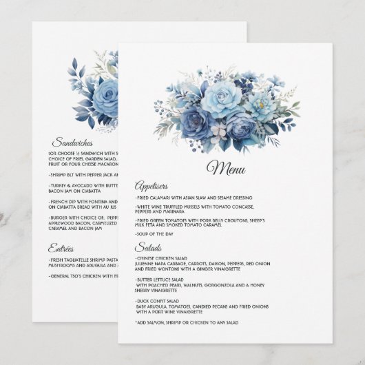 Menu Mariage Fleur Bleu Poussiéreux (Devant / Derrière)