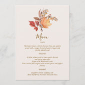 Menu Mariage Fleur Bohème Moderne Rustique d'Automne (Devant)