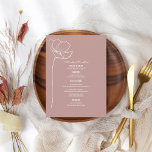 Menu Mariage Fleur d'art en ligne rose rustique<br><div class="desc">L'art en ligne blanche a inspiré le texte "Menu" en haut avec le texte personnalisé blanc et l'arrière - plan rose avec une fleur d'art en ligne simple à gauche.</div>