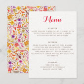 Menu Mariage Fleur de Boho Orange Violet Feuillage (Devant / Derrière)