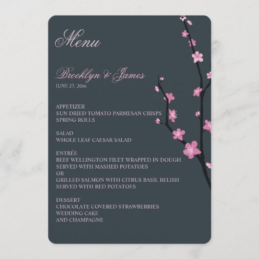 Menu Mariage Fleur de cerisier foncé (Devant)