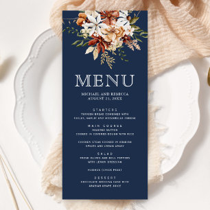 Menu Mariage Fleur de Terracotta Bleu Nuit