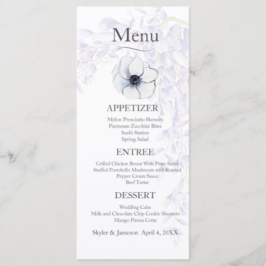 Menu Mariage Fleur de Wisteria (Devant)