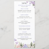 Menu Mariage Fleur d'Hydrangea Lavande Rose Blush (Devant)