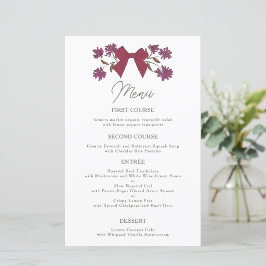 Menu Mariage Fleur Magenta Bows (Debout devant)