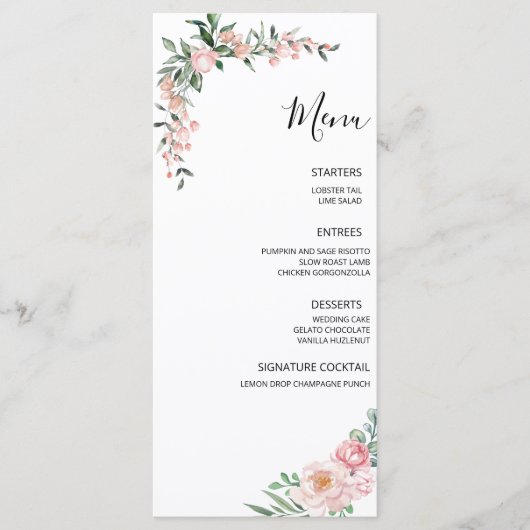 Menu Mariage Fleur Rose Blush (Devant)