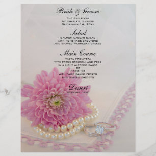 Menu Mariage Fleur rose, dentelle et anneaux