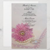 Menu Mariage Fleur rose, dentelle et anneaux (Devant / Derrière)