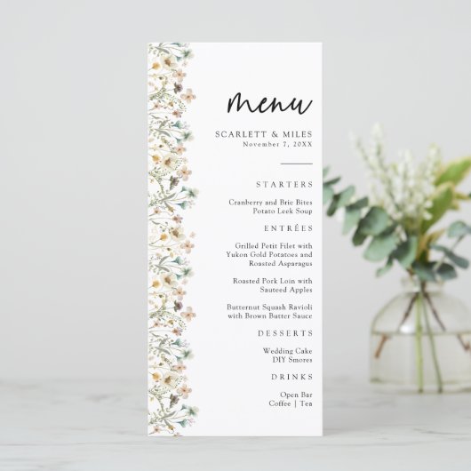 Menu Mariage fleur sauvage (Debout devant)