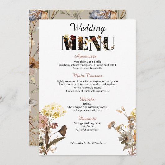 Menu Mariage fleur sauvage (Devant / Derrière)