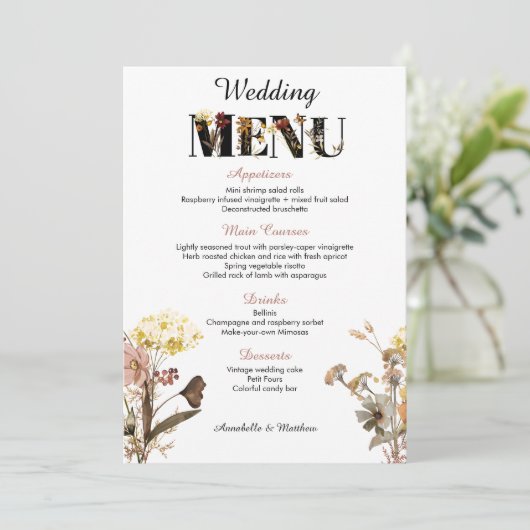 Menu Mariage fleur sauvage (Debout devant)