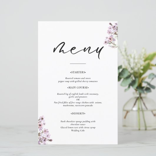Menu Mariage fleur sauvage (Debout devant)