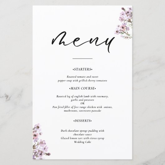 Menu Mariage fleur sauvage (Devant)