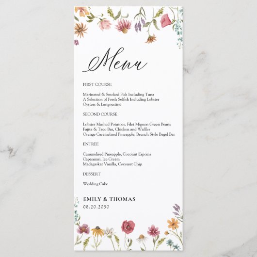 Menu Mariage fleur sauvage (Devant)