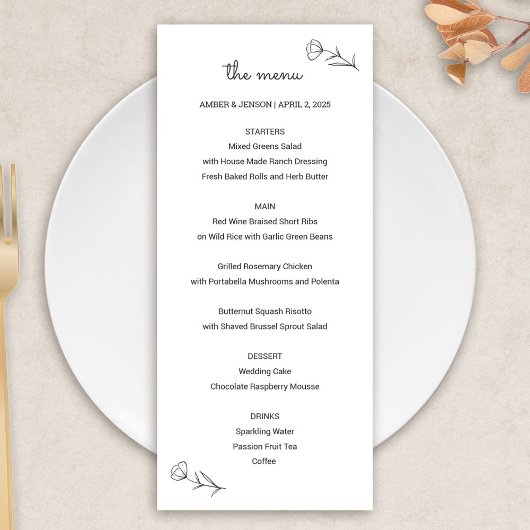 Menu Mariage fleur sauvage