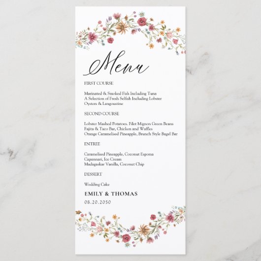 Menu Mariage fleur sauvage (Devant)