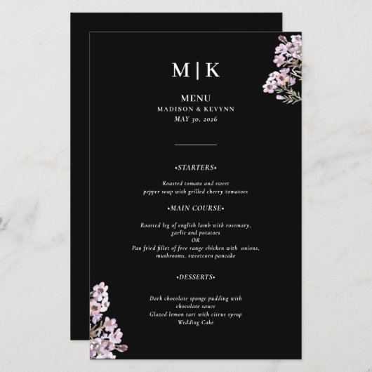Menu Mariage fleur sauvage (Devant / Derrière)