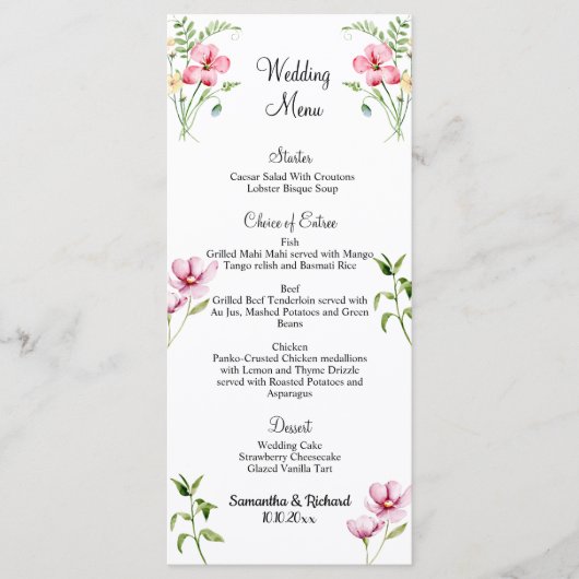 Menu Mariage Fleur sauvage 4x9'' (Devant)