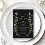 Menu Mariage Fleur sauvage Black Elegant<br><div class="desc">Cet élégant menu de mariage propose de beaux fleurs sauvages aquarellés peints à la main, disposés comme une couronne, parfaits pour le printemps, l'été ou les mariages de automne. Pour une personnalisation plus avancée de cette conception, cliquez sur le BOUTON OUTIL DESIGN BLEU ci-dessus ! Des articles correspondants sont également...</div>