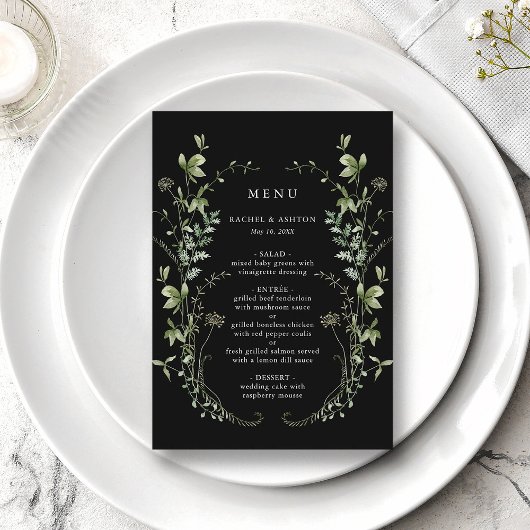 Menu Mariage Fleur sauvage Black Elegant