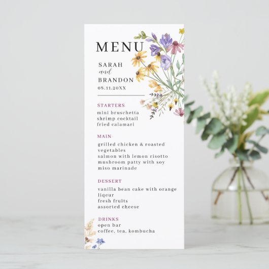 Menu Mariage Fleur sauvage Boho (Debout devant)