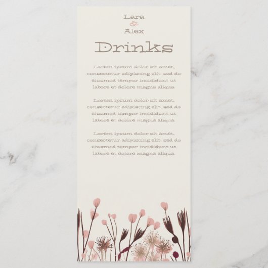 Menu Mariage Fleur sauvage Boho (Dos)