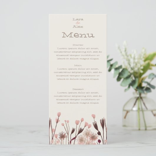 Menu Mariage Fleur sauvage Boho (Debout devant)