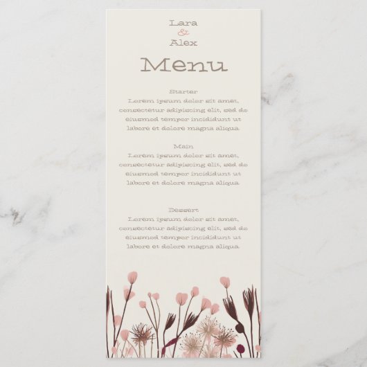 Menu Mariage Fleur sauvage Boho (Devant)