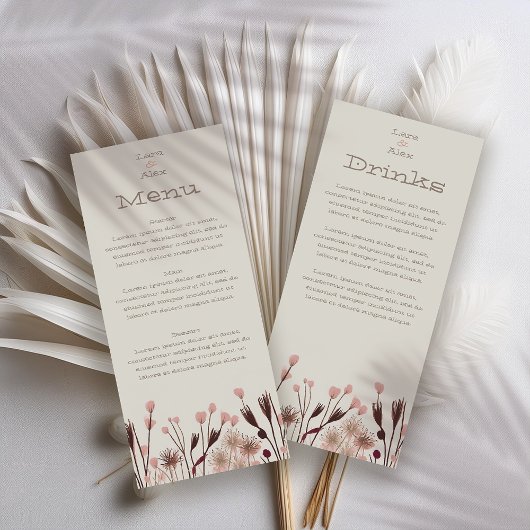 Menu Mariage Fleur sauvage Boho