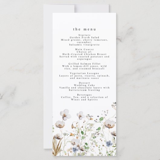 Menu Mariage Fleur sauvage Boho (Devant)