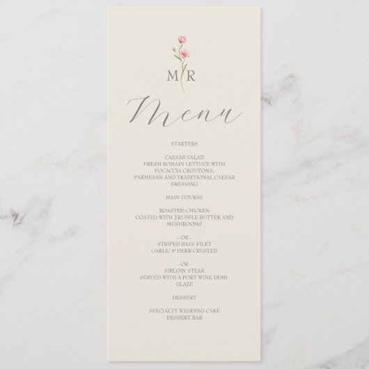 Menu Mariage Fleur sauvage Boho Chic (Devant)
