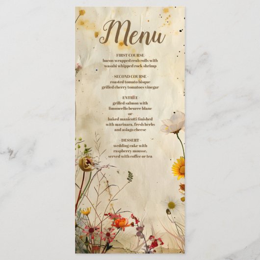 Menu Mariage Fleur sauvage Boho Fall (Dos)