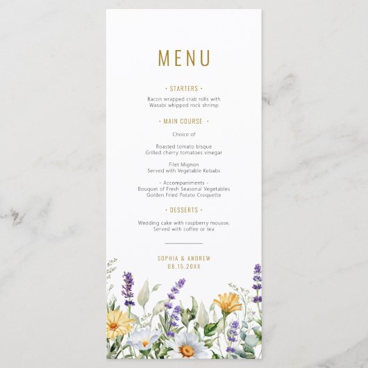 Menu Mariage Fleur sauvage Chamomile & Eucalyptus (Devant)