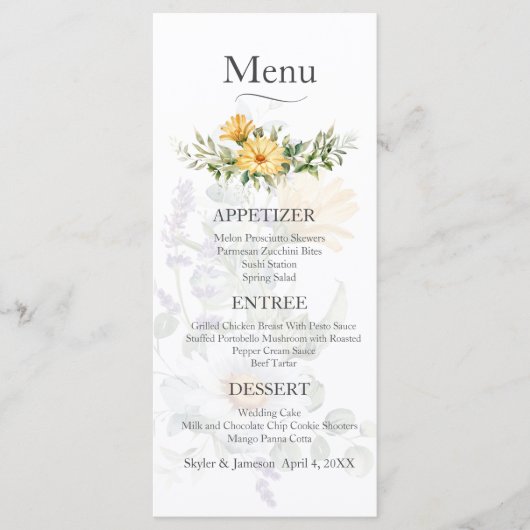 Menu Mariage Fleur sauvage coloré (Devant)