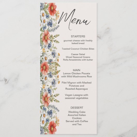 Menu Mariage Fleur sauvage coloré (Devant)